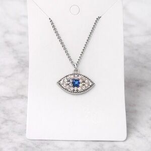 Steve Madden Evil Eye Silver Crystal Rhinestone Protective Necklace Adjustable